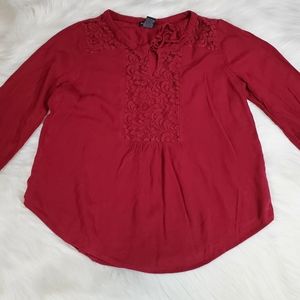 Stoosh women's red 3/4 sleeved top with lace size M